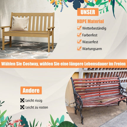 Outdoor HDPE Garden Bench, Weatherproof, 2-3 Seater, Brown