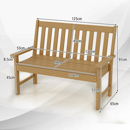 Outdoor HDPE Garden Bench, Weatherproof, 2-3 Seater, Brown