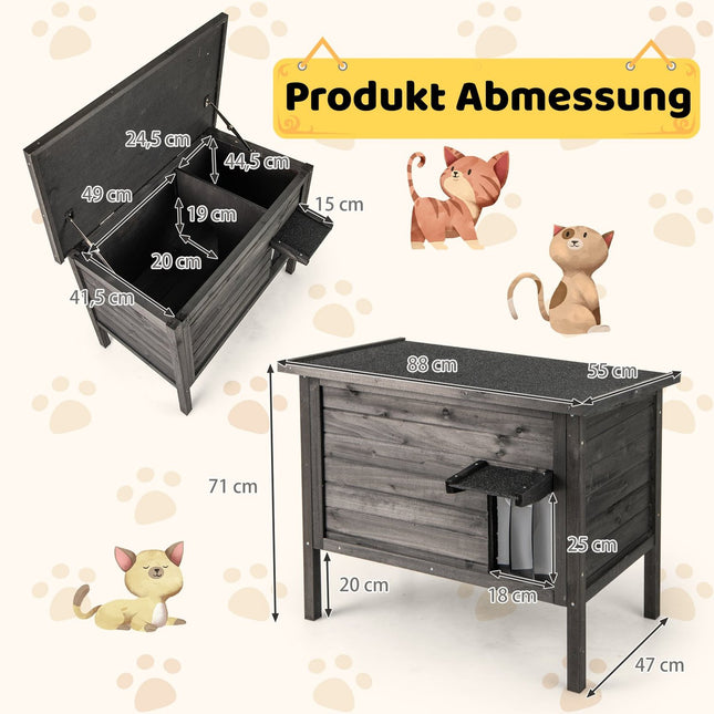 Outdoor Insulated Wooden Cat House with Foam Insulation