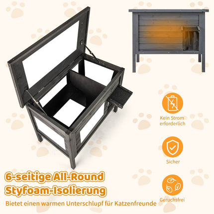 Outdoor Insulated Wooden Cat House with Foam Insulation