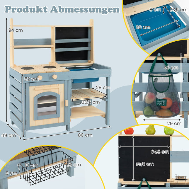 Outdoor Kids Mud Kitchen with Faucet & Removable Sink