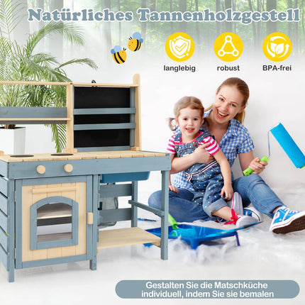 Outdoor Kids Mud Kitchen with Faucet & Removable Sink