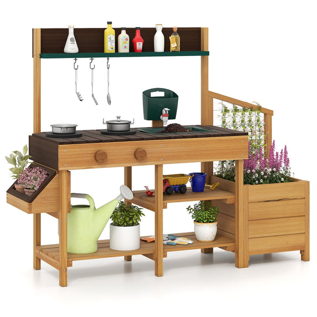 Outdoor Kids Mud Kitchen with Sink & Planter Box