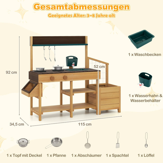Outdoor Kids Mud Kitchen with Sink & Planter Box