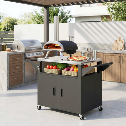 Outdoor Kitchen Cart with Wheels, Stainless Steel Surface