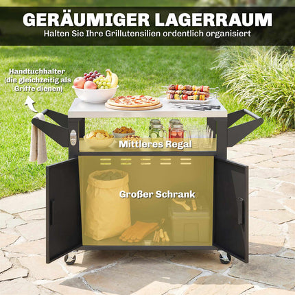 Outdoor Kitchen Cart with Wheels, Stainless Steel Surface