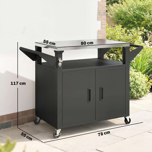 Outdoor Kitchen Cart with Wheels, Stainless Steel Surface