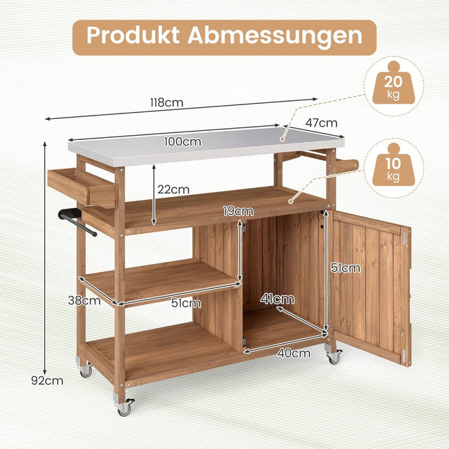 Outdoor Kitchen Island with Stainless Steel Top, Ample Storage