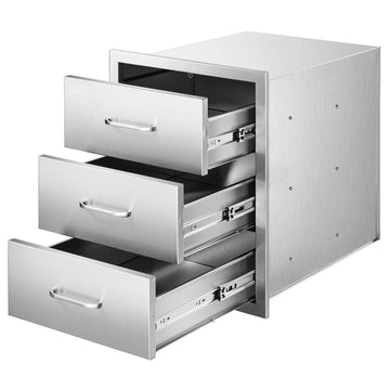Outdoor Kitchen Stainless Steel Triple Drawer Cabinet, 18.11 in