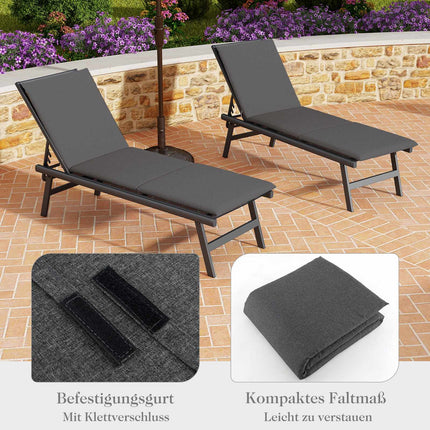 Outdoor Lounge Chair Cushion Set, Dark Grey, 182 x 59 cm