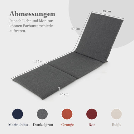 Outdoor Lounge Chair Cushion Set, Dark Grey, 182 x 59 cm