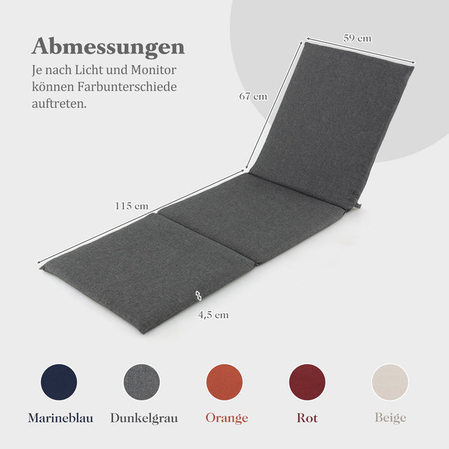 Outdoor Lounge Chair Cushion Set, Dark Grey, 182 x 59 cm
