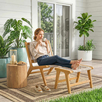 Outdoor Lounge Chair Set, Acacia Wood & Rattan, 2-Piece