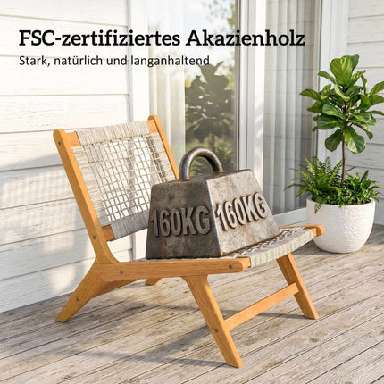 Outdoor Lounge Chair Set, Acacia Wood & Rattan, 2-Piece