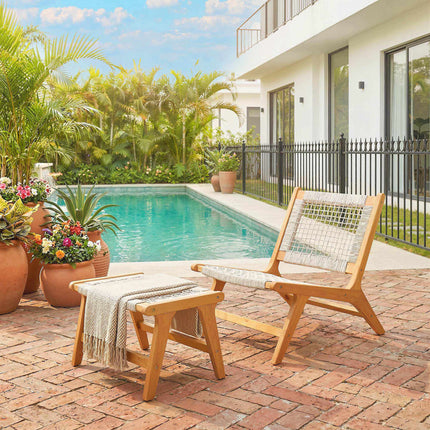 Outdoor Lounge Chair Set, Acacia Wood & Rattan, 2-Piece