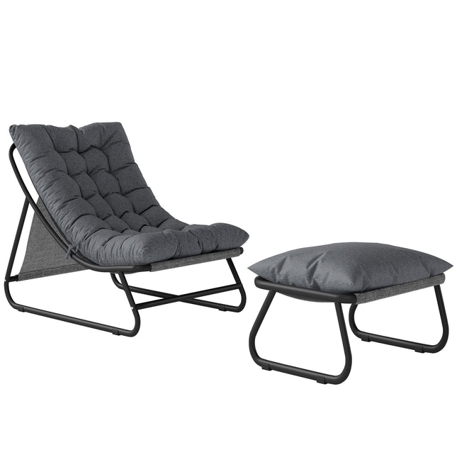Outdoor Lounge Chair Set with Footstool, Dark Grey, 120kg Capacity