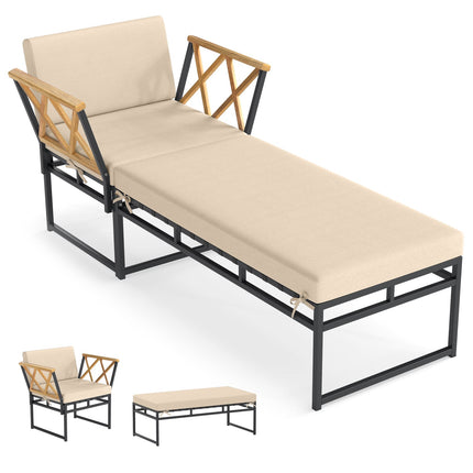 Outdoor Lounge Chair Set with Metal Frame & Acacia Wood