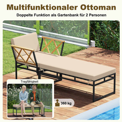 Outdoor Lounge Chair Set with Metal Frame & Acacia Wood