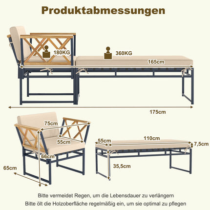 Outdoor Lounge Chair Set with Metal Frame & Acacia Wood