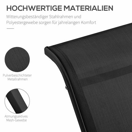 Outdoor Lounge Set, 2 Recliners & Side Table, Black Fabric