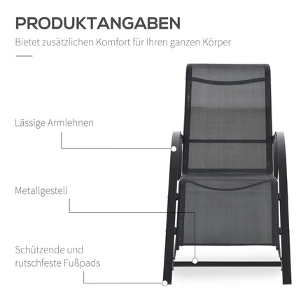 Outdoor Lounge Set, 2 Recliners & Side Table, Black Fabric