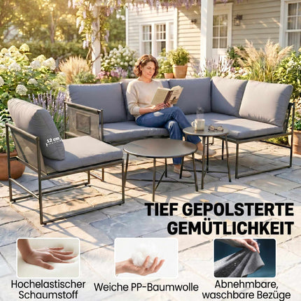 Outdoor Lounge Set for 4-5 People with Sofa & Table