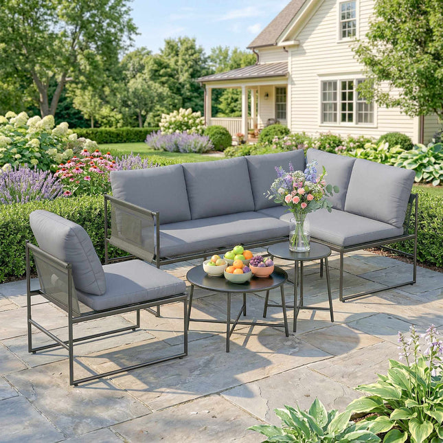 Outdoor Lounge Set for 4-5 People with Sofa & Table