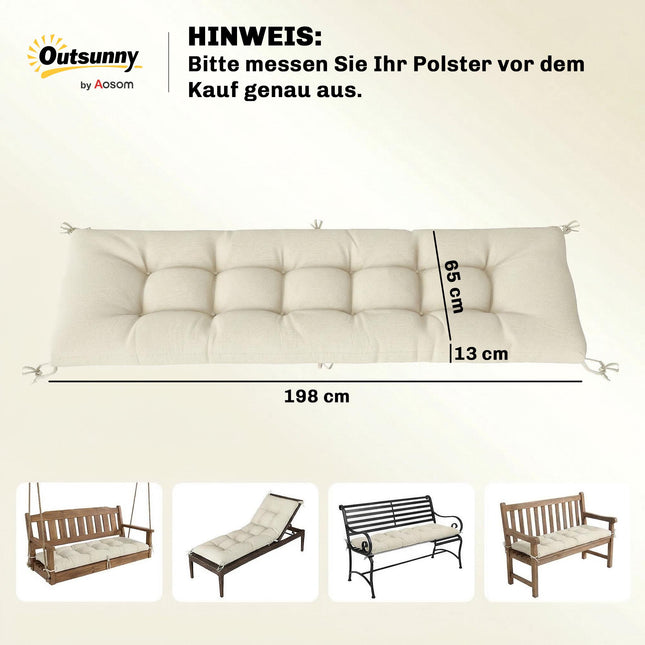 Outdoor Lounger Cushion, 198x65x13cm, Beige, UV50+ Water-Resistant