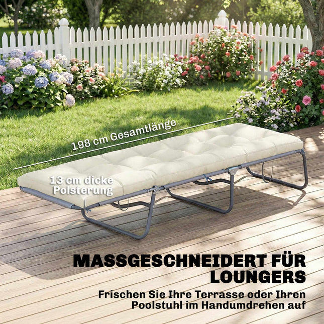 Outdoor Lounger Cushion, 198x65x13cm, Beige, UV50+ Water-Resistant