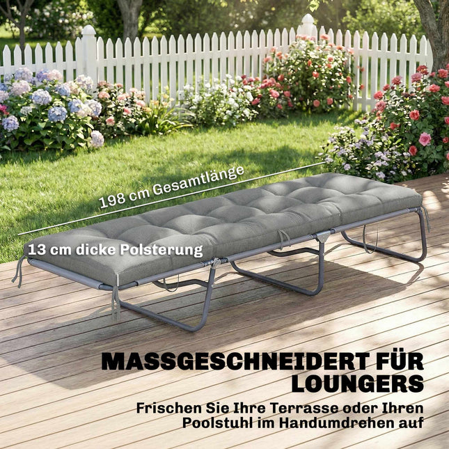 Outdoor Lounger Cushion, Removable, 198x65x13 cm, Light Grey