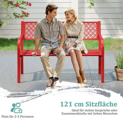 Outdoor Metal Bench, 2-3 Seats, 360 kg Capacity, Red
