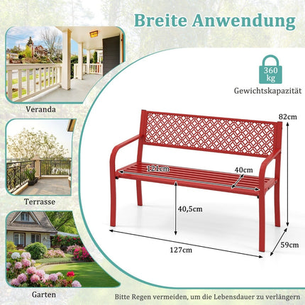 Outdoor Metal Bench, 2-3 Seats, 360 kg Capacity, Red