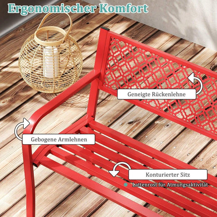 Outdoor Metal Bench, 2-3 Seats, 360 kg Capacity, Red