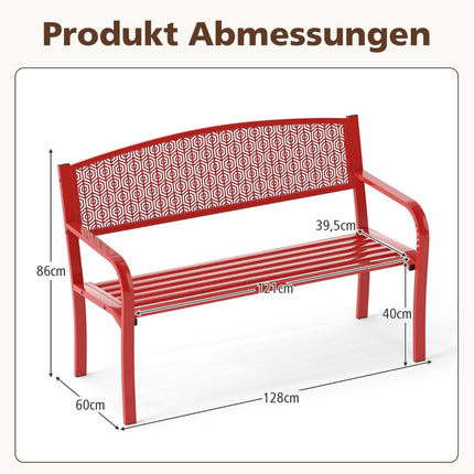 Outdoor Metal Bench, 2-3 Seats, Red, 300kg Capacity
