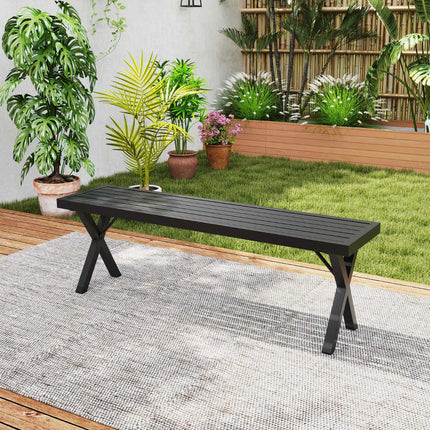 Outdoor Metal Bench, 2-Seater 138 cm, X-Leg Slatted Seat