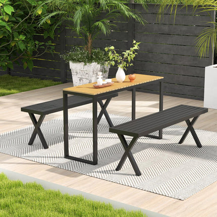 Outdoor Metal Bench, 2-Seater 138 cm, X-Leg Slatted Seat
