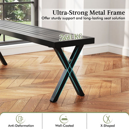 Outdoor Metal Bench, 2-Seater 138 cm, X-Leg Slatted Seat