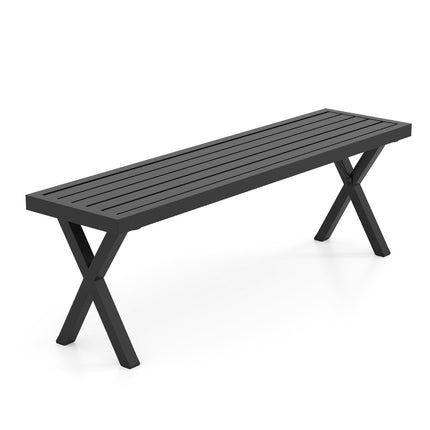Outdoor Metal Bench, 2-Seater 138 cm, X-Leg Slatted Seat