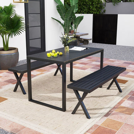 Outdoor Metal Bench, 2-Seater 138 cm, X-Leg Slatted Seat