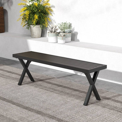 Outdoor Metal Bench, 2-Seater 138 cm, X-Leg Slatted Seat