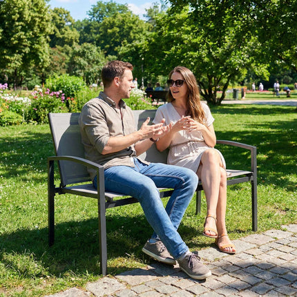 Outdoor Metal Bench, 2-Seater, Breathable Fabric, Grey