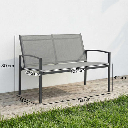 Outdoor Metal Bench, 2-Seater, Breathable Fabric, Grey