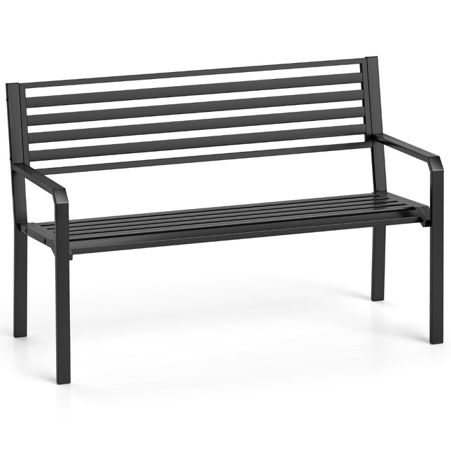 Outdoor Metal Bench for 2, Black, 127 x 56 x 82 cm