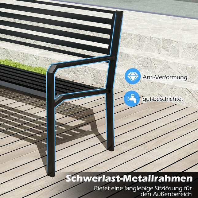 Outdoor Metal Bench for 2, Black, 127 x 56 x 82 cm