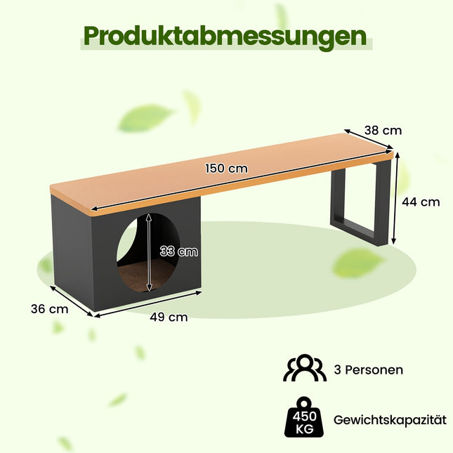 Outdoor Metal Bench with Cat House, 3-Seater, 150 cm