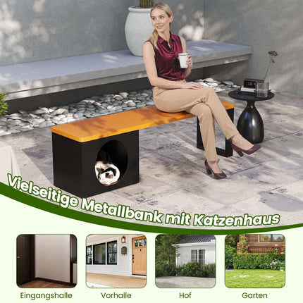 Outdoor Metal Bench with Cat House, 3-Seater, 150 cm