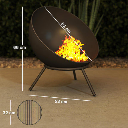Outdoor Metal Fire Pit, 60cm, Black, Easy Assembly