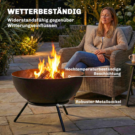 Outdoor Metal Fire Pit, 60cm, Black, Easy Assembly