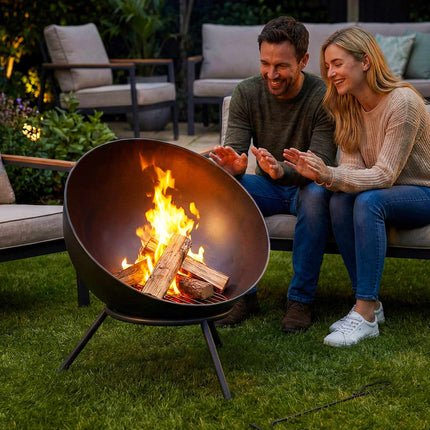 Outdoor Metal Fire Pit, 60cm, Black, Easy Assembly