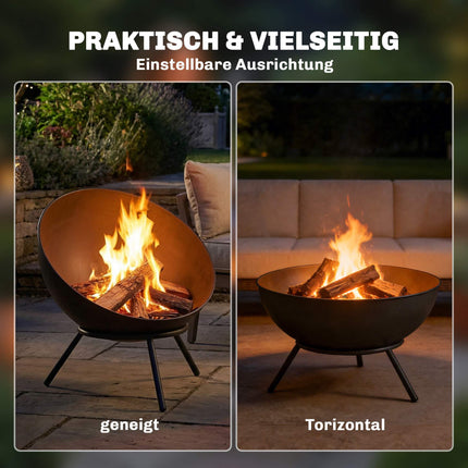Outdoor Metal Fire Pit, 60cm, Black, Easy Assembly
